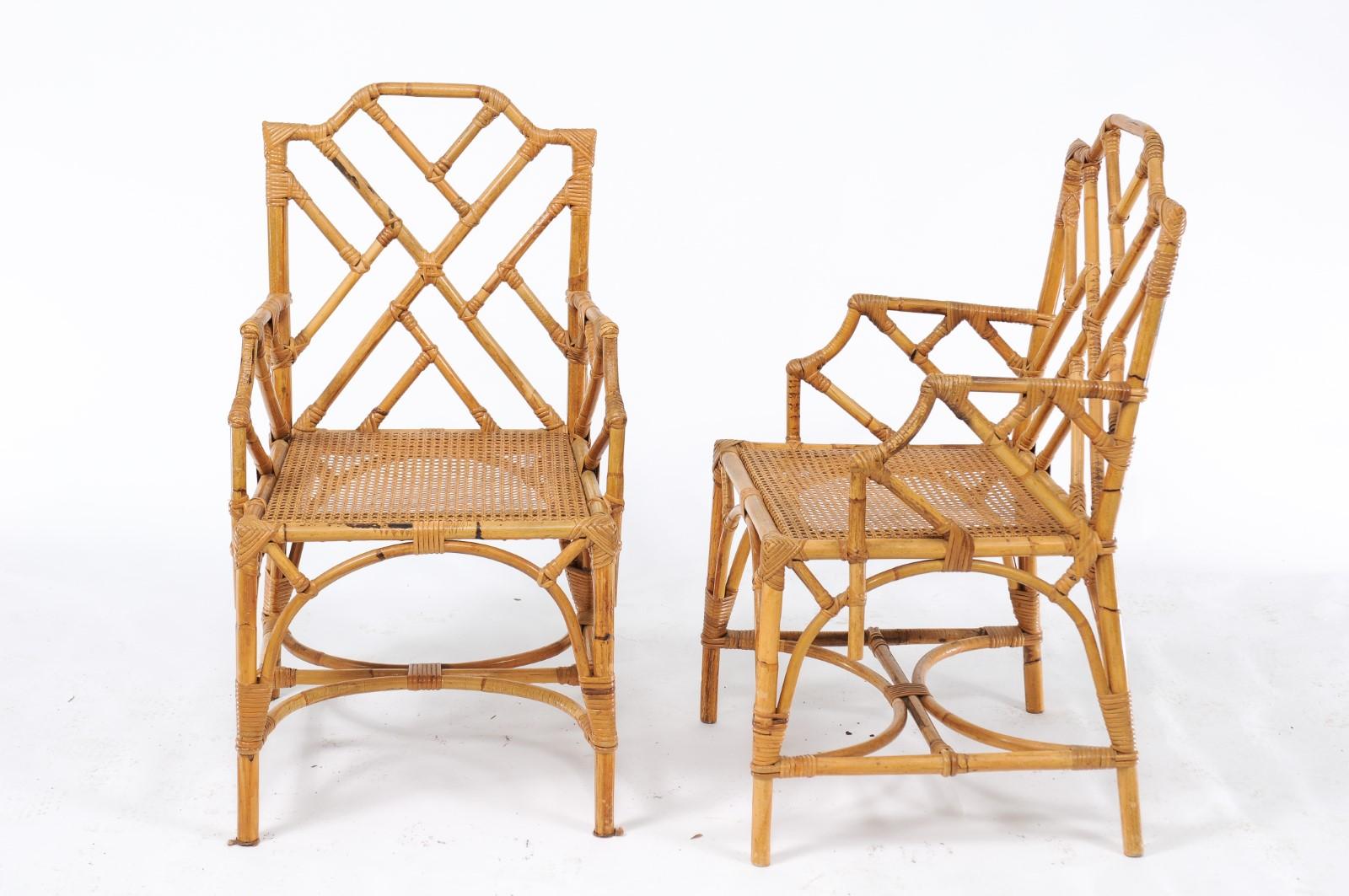 Pair of Vintage Chinese Chippendale Rattan Chairs from the Mid-20th Century 7