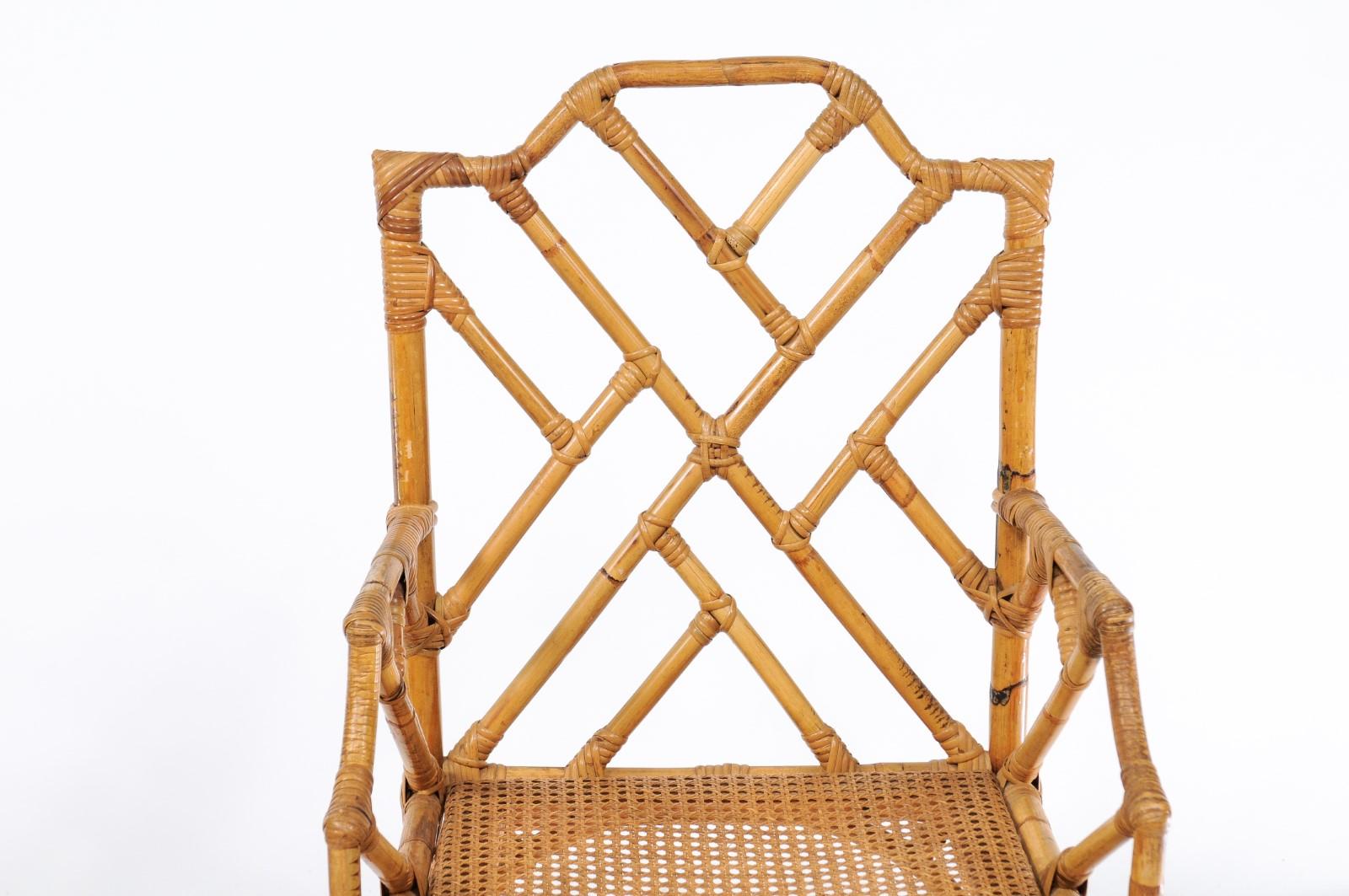 Mid-Century Modern Pair of Vintage Chinese Chippendale Rattan Chairs from the Mid-20th Century