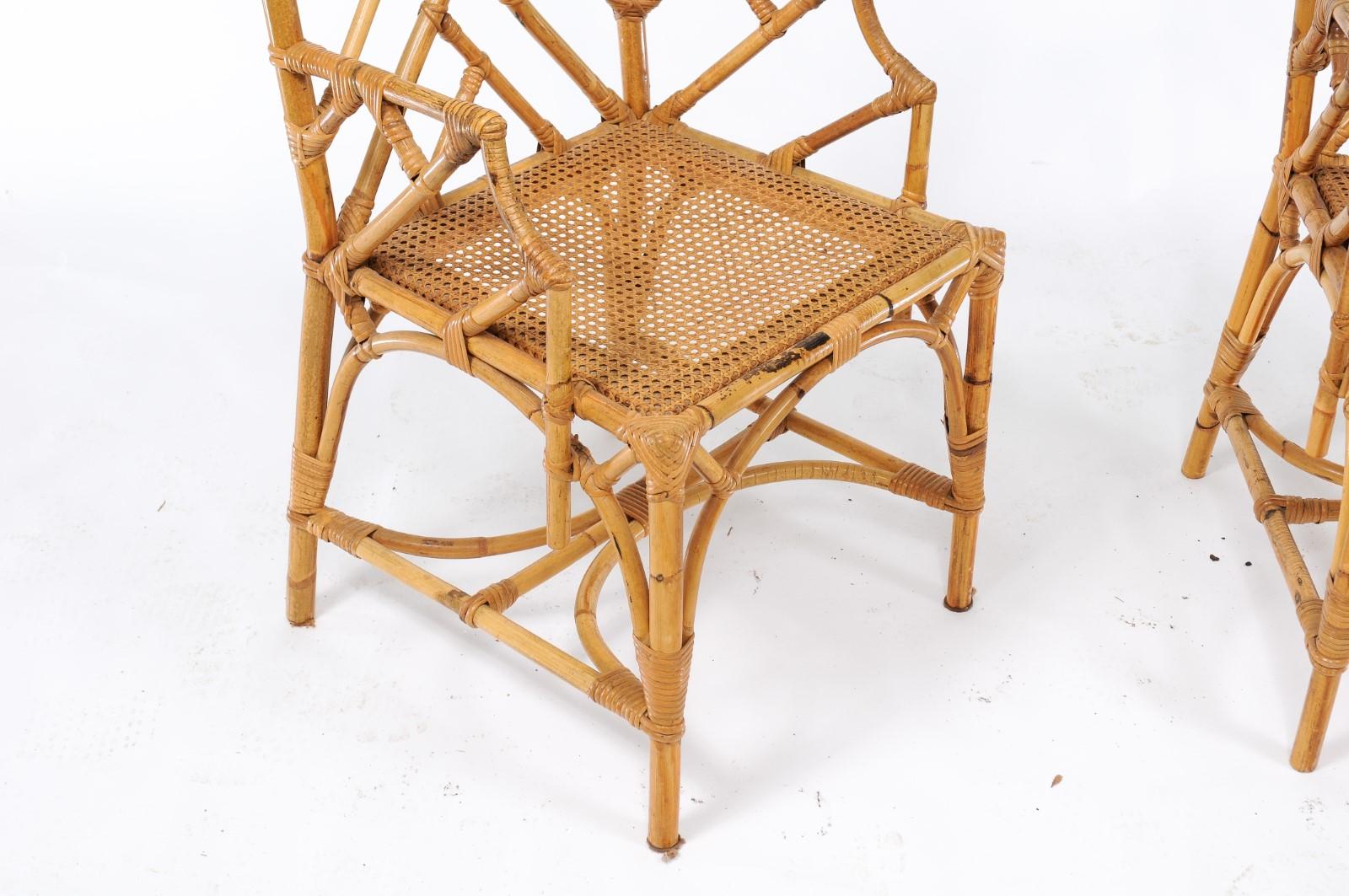 Pair of Vintage Chinese Chippendale Rattan Chairs from the Mid-20th Century In Good Condition In Atlanta, GA