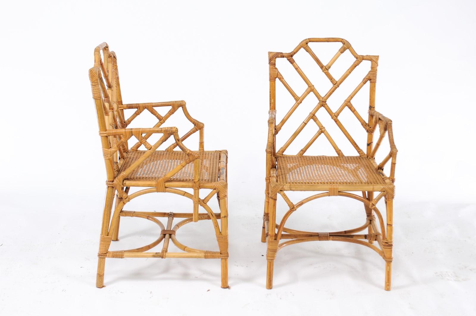Pair of Vintage Chinese Chippendale Rattan Chairs from the Mid-20th Century 2