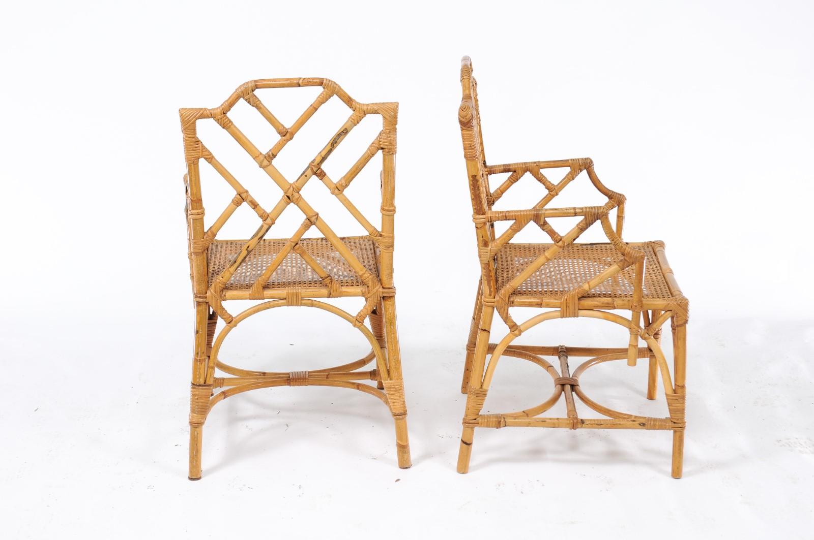 Pair of Vintage Chinese Chippendale Rattan Chairs from the Mid-20th Century 3
