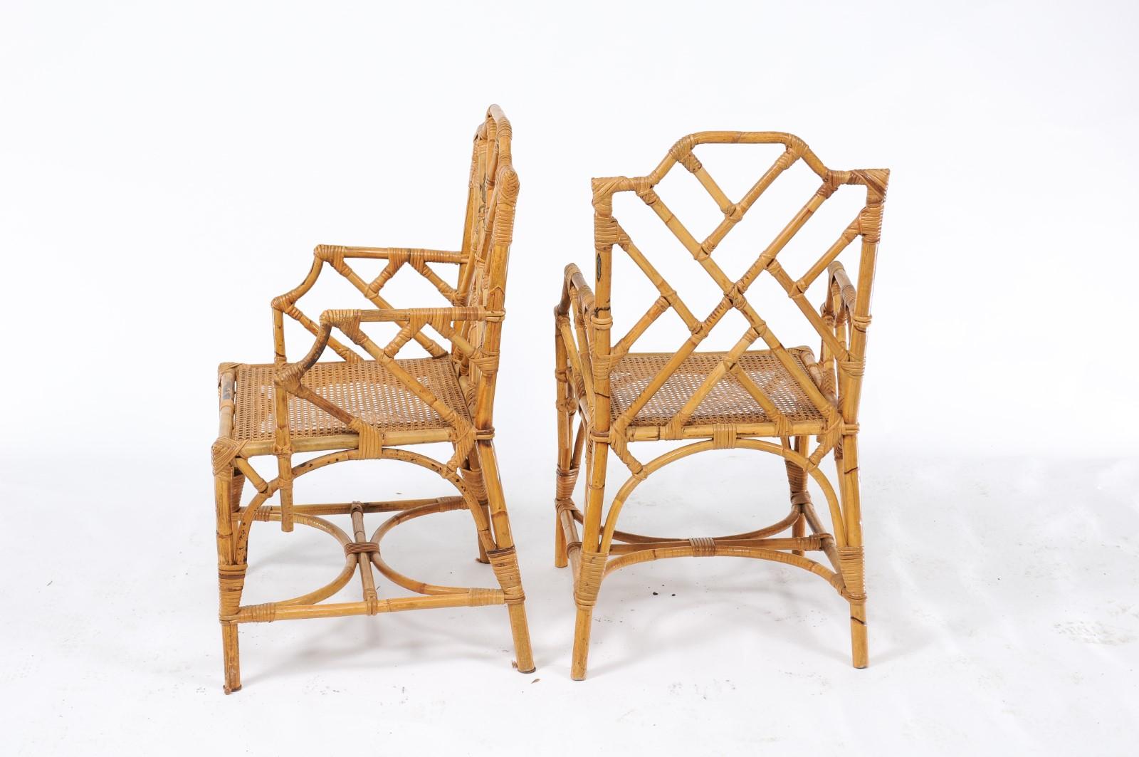 Pair of Vintage Chinese Chippendale Rattan Chairs from the Mid-20th Century 4