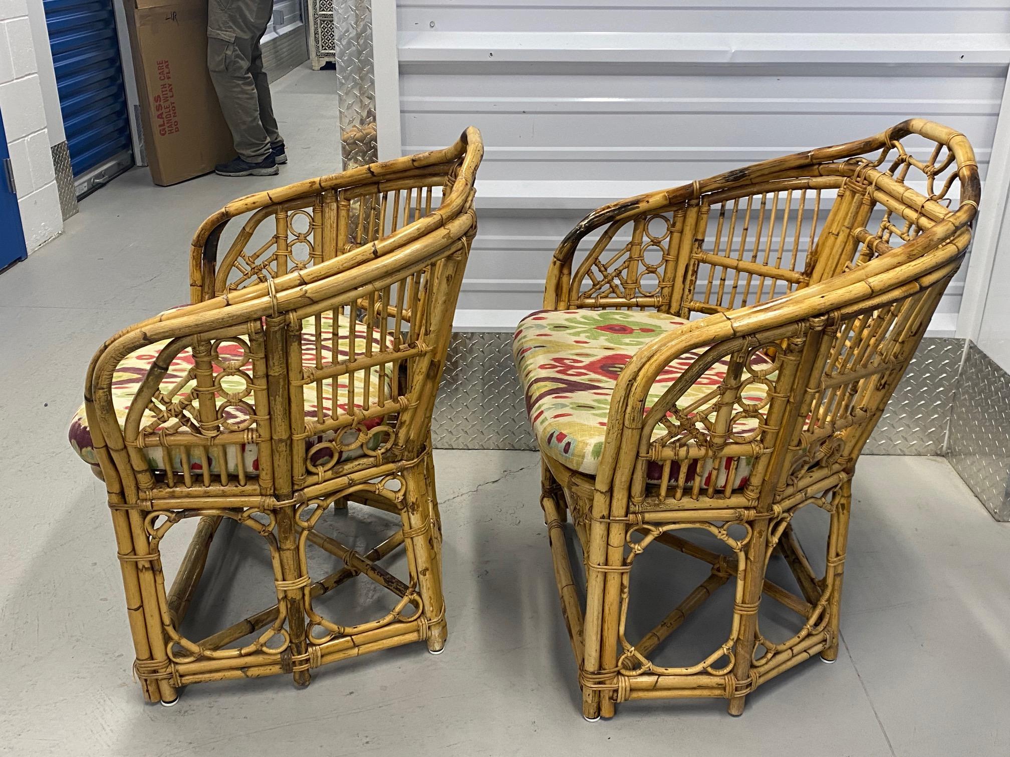 Pareja de sillas de centro de bambú y ratán estilo Chippendale de época china en venta 1