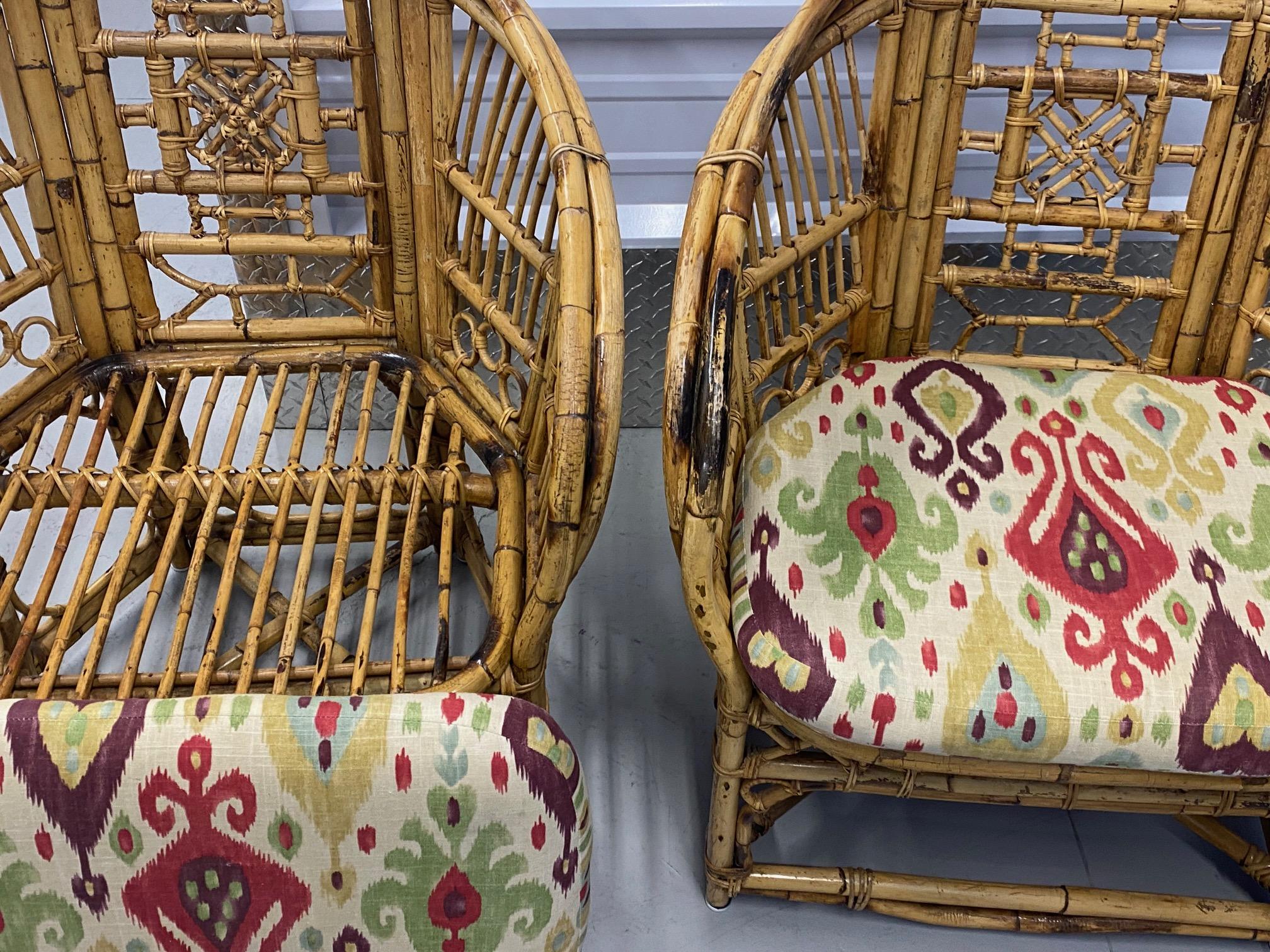 Pareja de sillas de centro de bambú y ratán estilo Chippendale de época china en venta 3