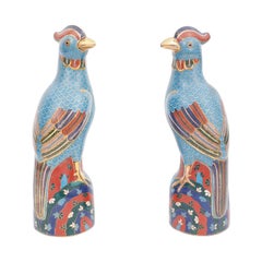 Paire d'oiseaux chinois cloisonnés d'époque