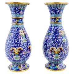 Pareja De Jarrones Chinos Antiguos De Esmalte Cloisonné