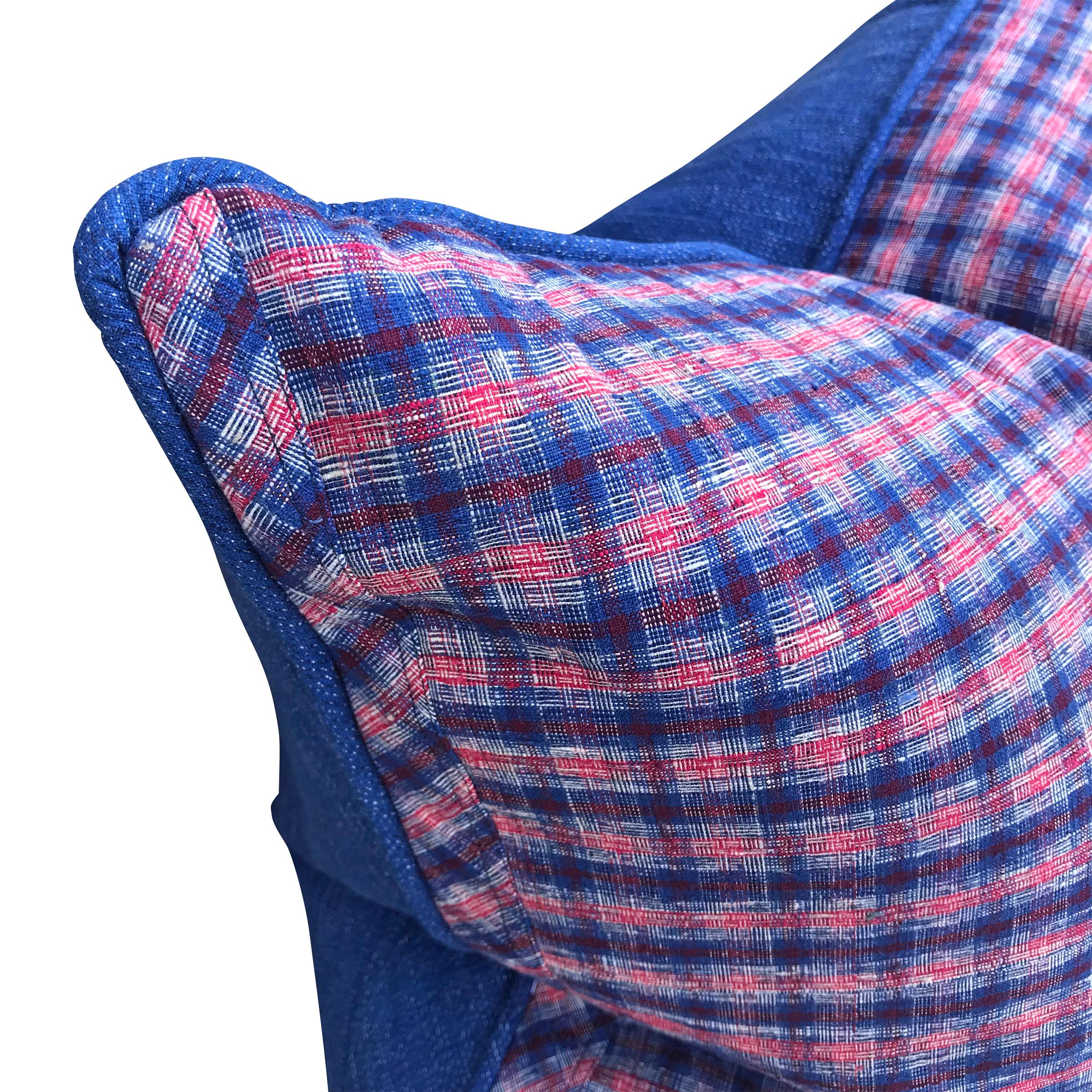 Country Pair of Vintage Chinese Cotton Plaid Pillows