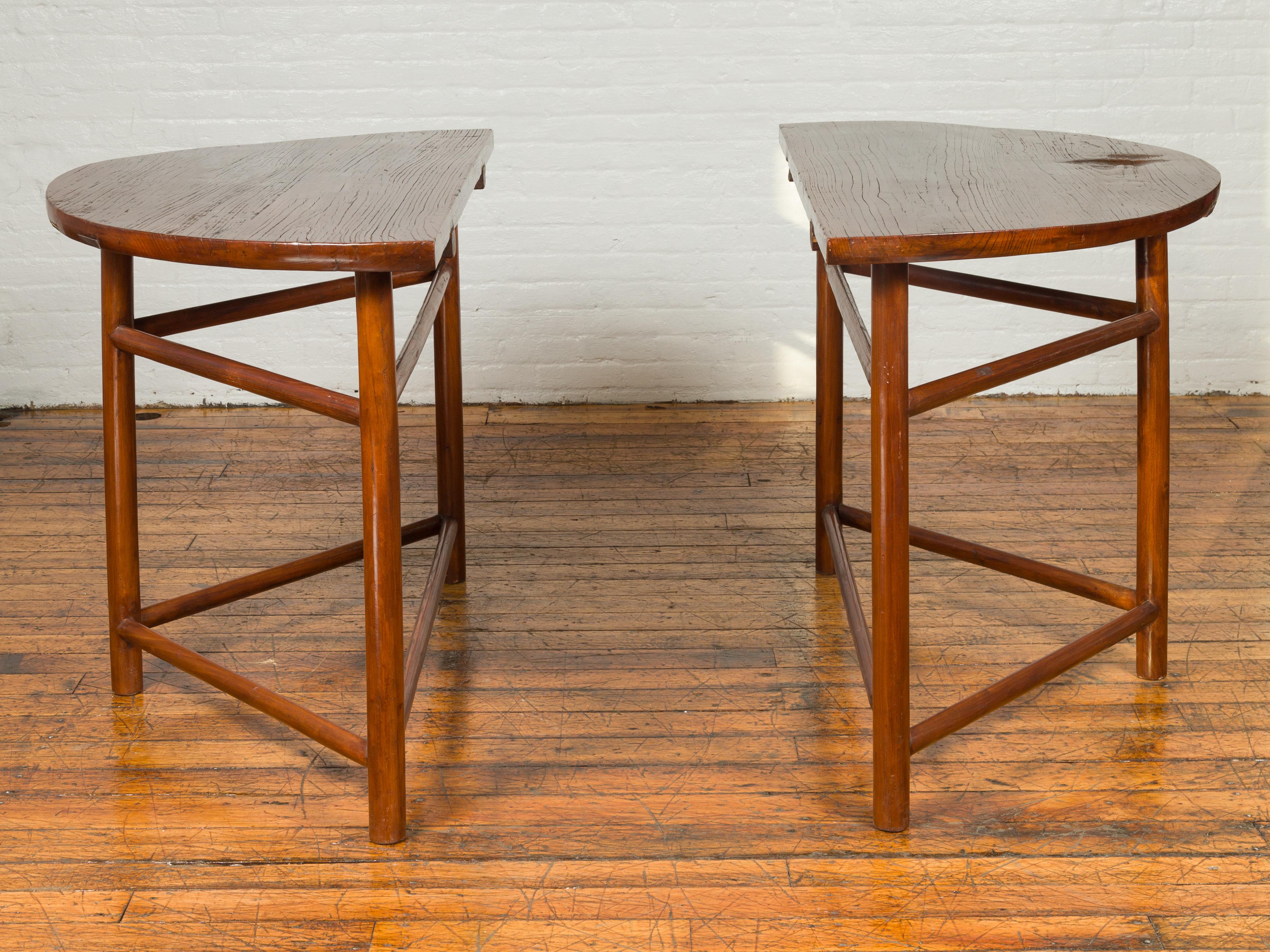 Pair of Vintage Chinese Demilune Console Tables with Semi-Circular Tops 3