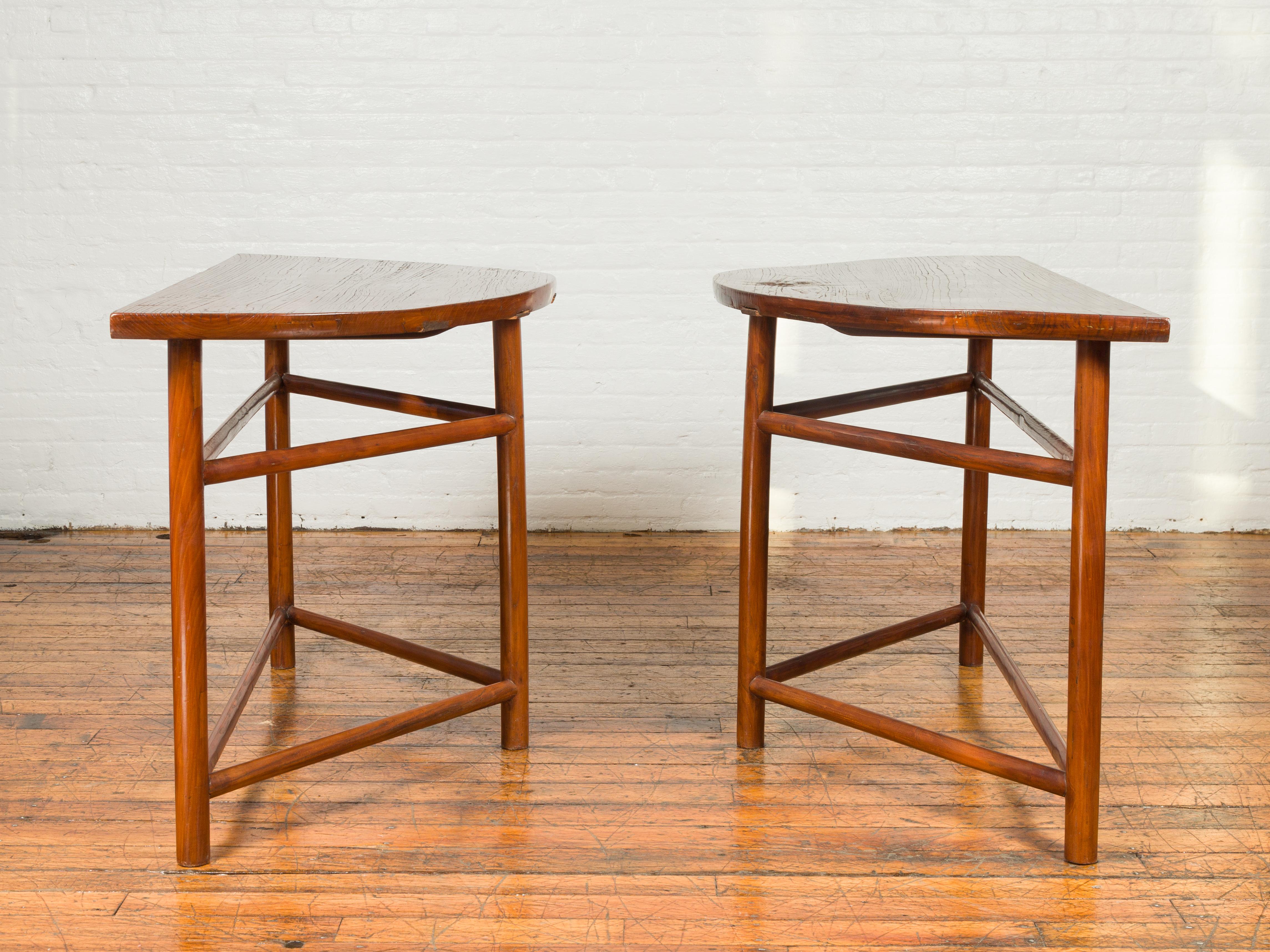 Pair of Vintage Chinese Demilune Console Tables with Semi-Circular Tops 4