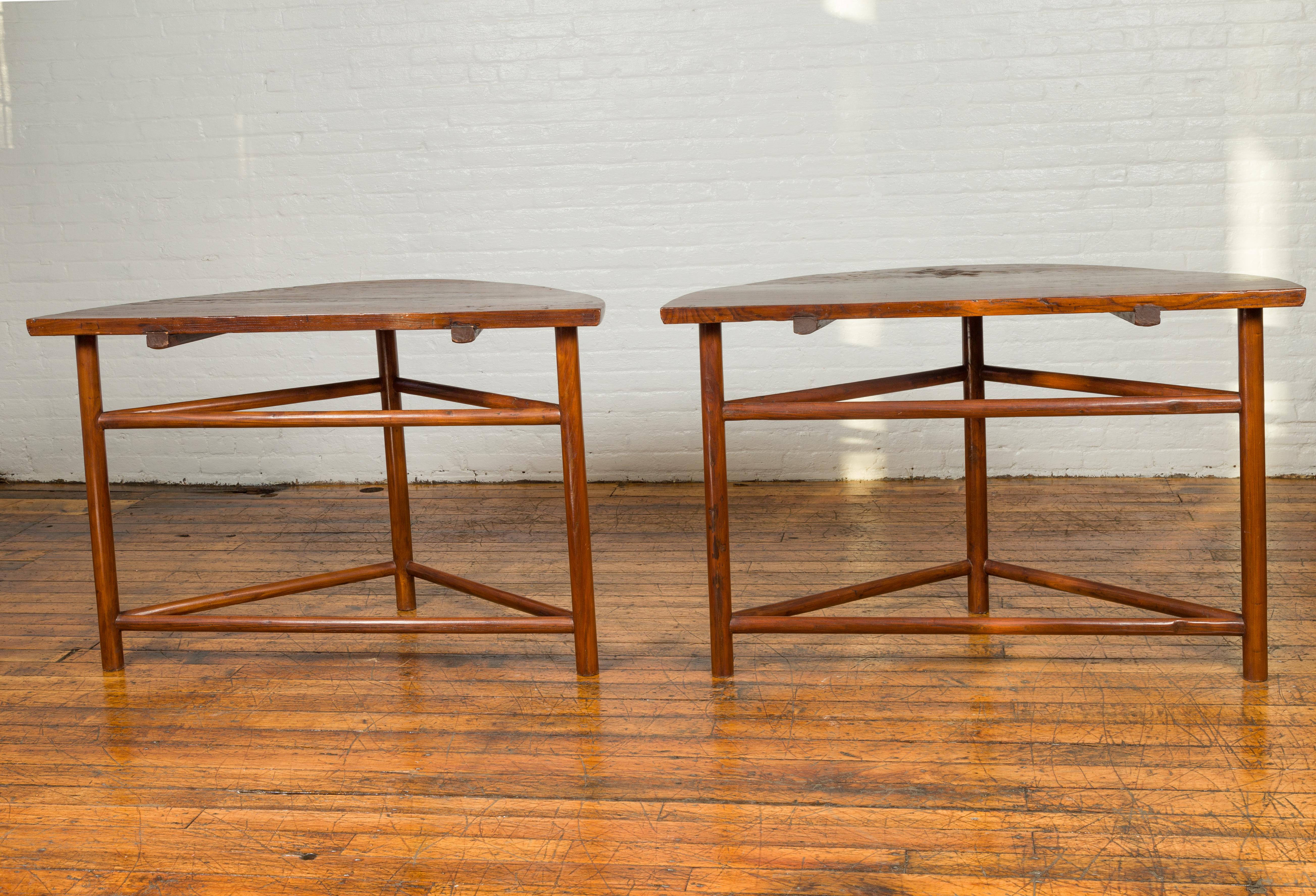 Pair of Vintage Chinese Demilune Console Tables with Semi-Circular Tops 6