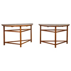 Pair of Vintage Chinese Demilune Console Tables with Semi-Circular Tops