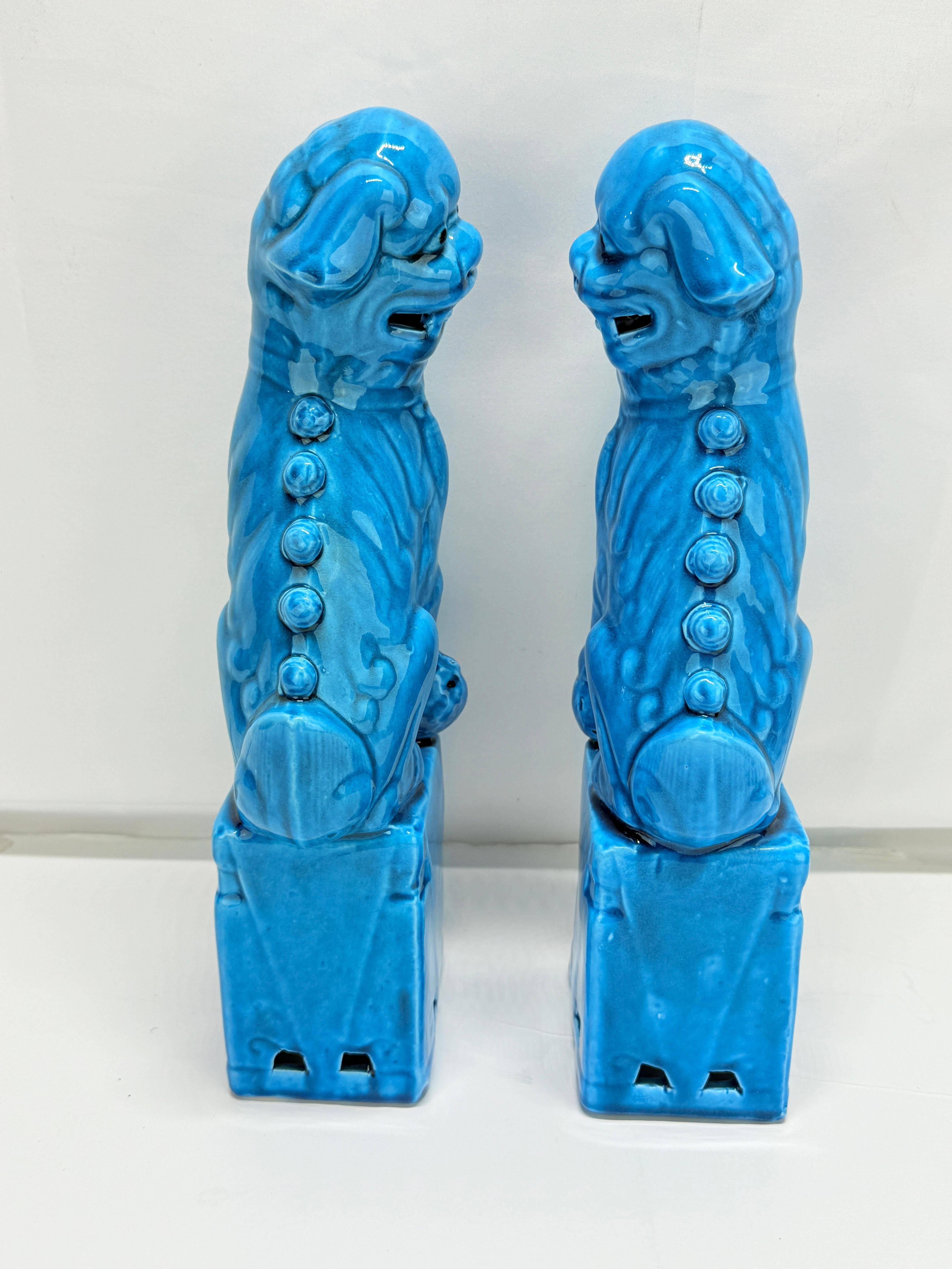 Pair of Vintage Chinese Export Turquoise-Glazed Porcelain Foo Dogs 13