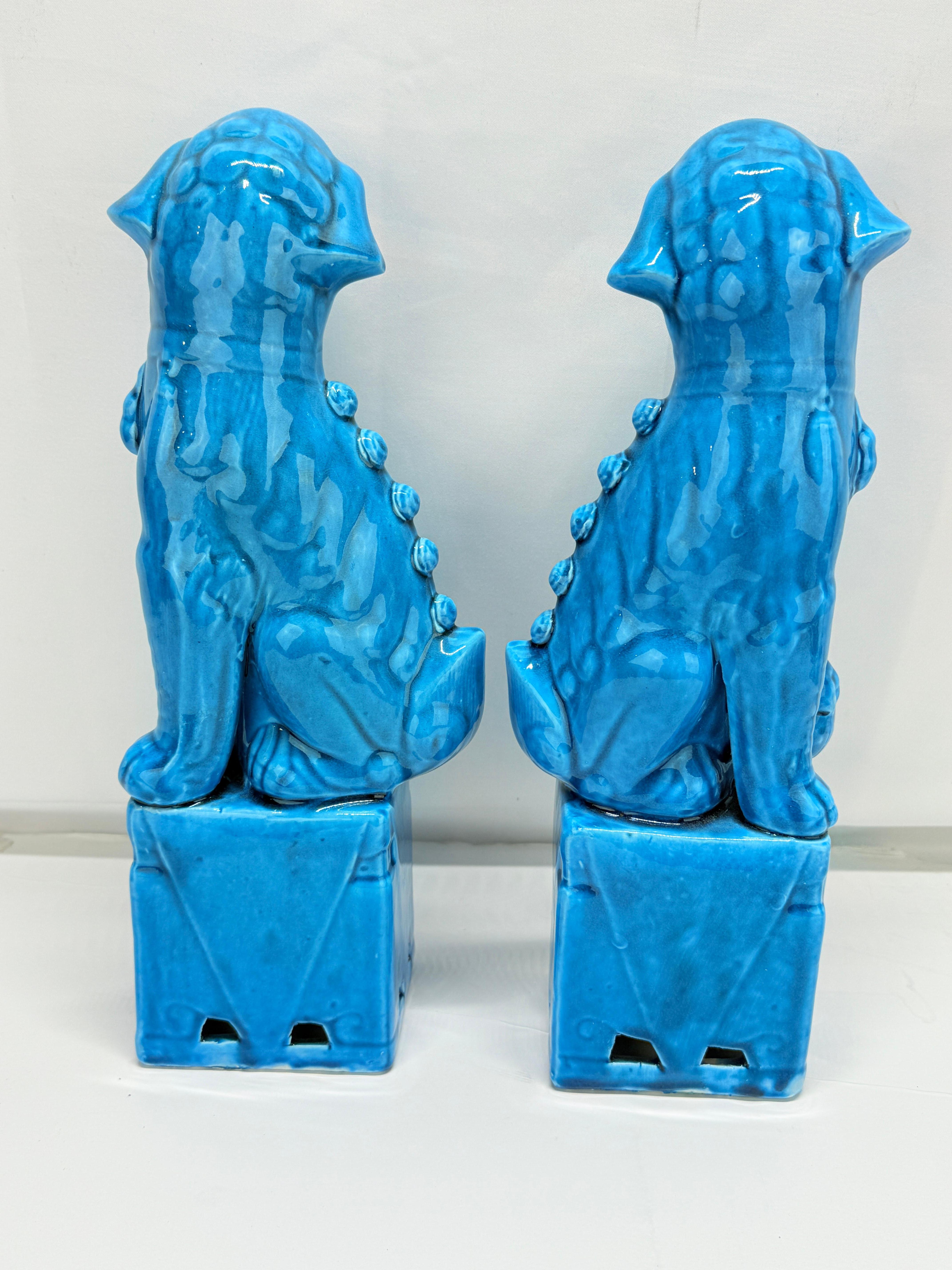 20th Century Pair of Vintage Chinese Export Turquoise-Glazed Porcelain Foo Dogs 13