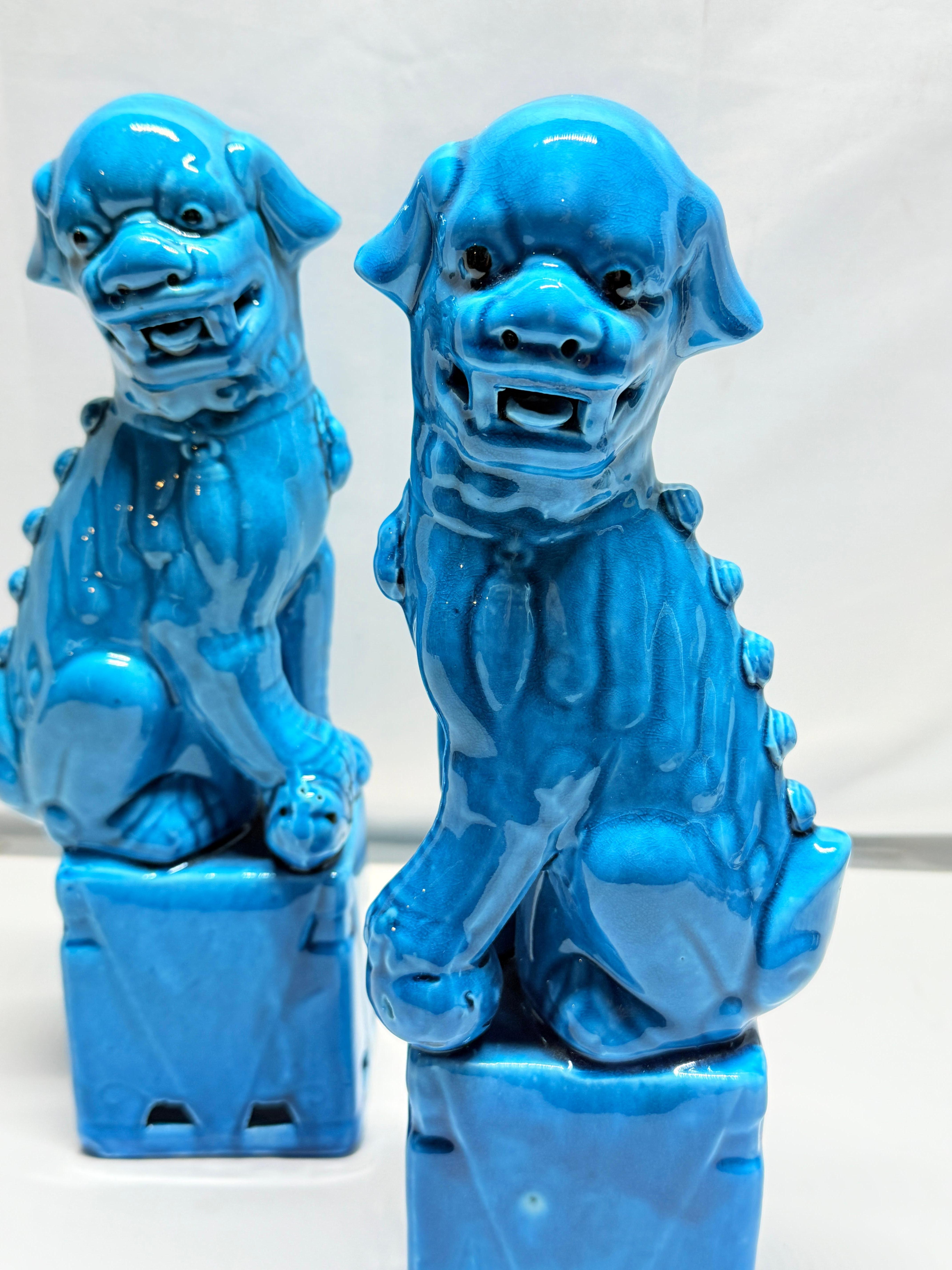 Pair of Vintage Chinese Export Turquoise-Glazed Porcelain Foo Dogs 13