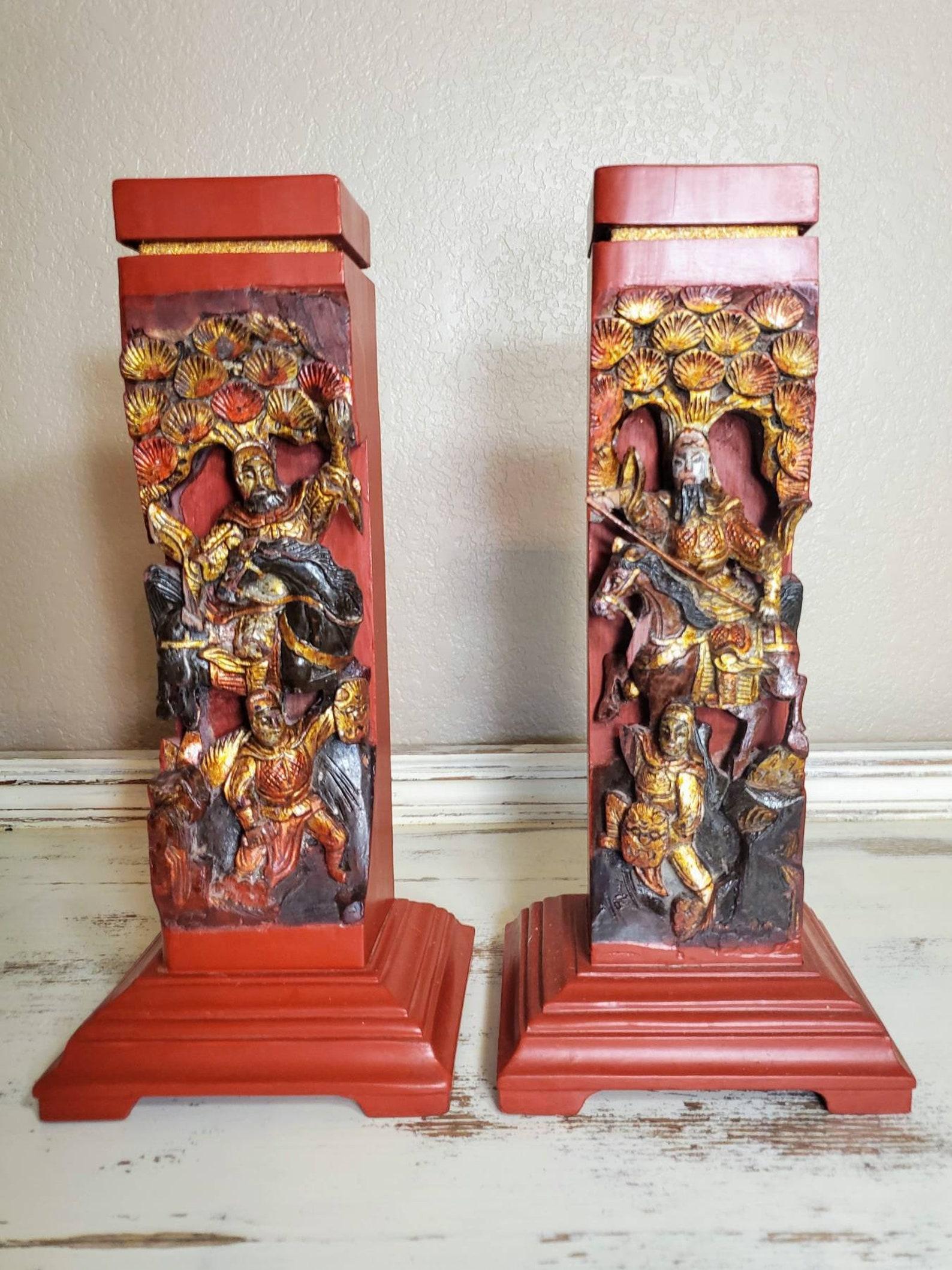 Asian Pair of Vintage Chinese Figural Architectural Element Incense Burner Stand For Sale