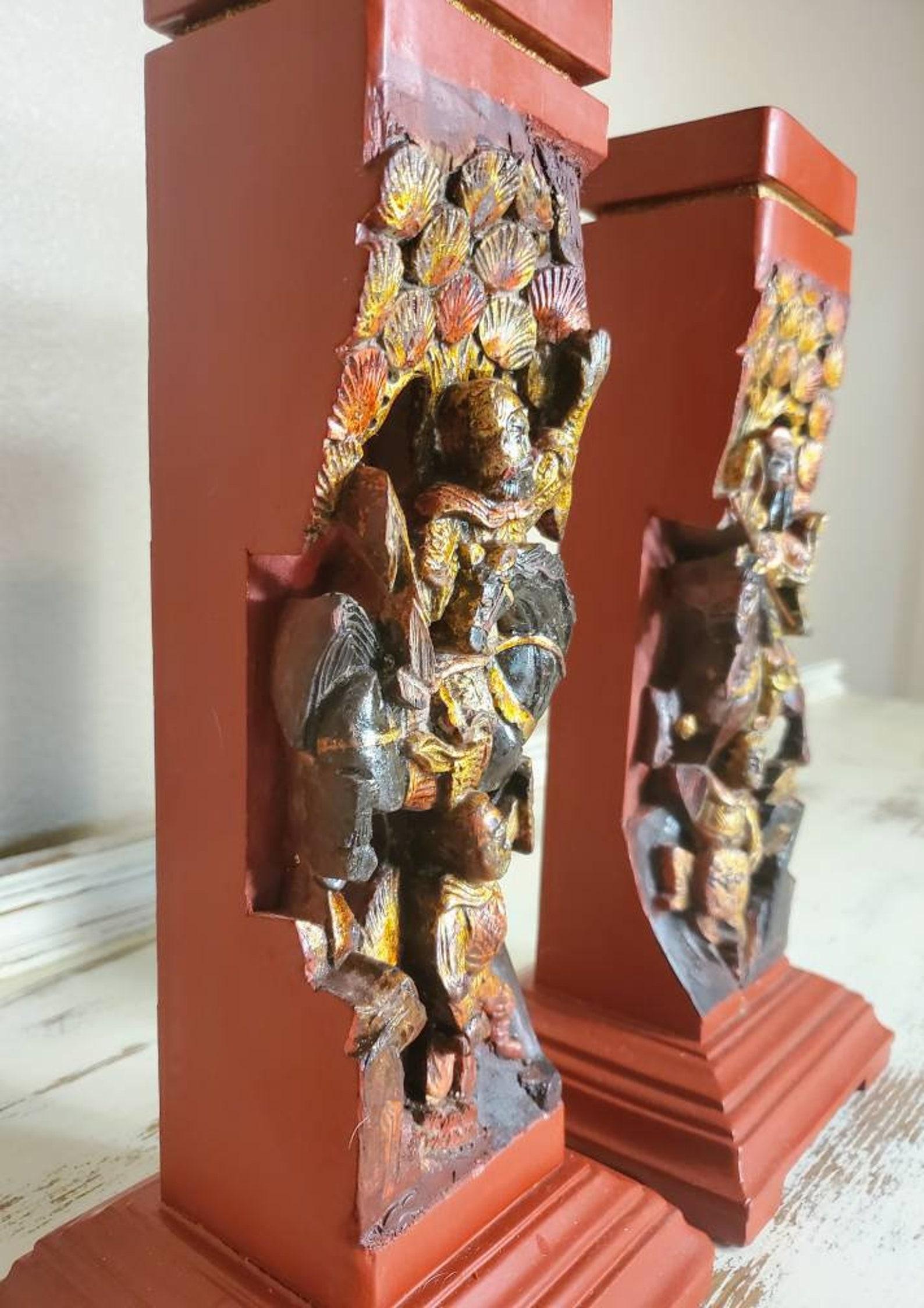 Pair of Vintage Chinese Figural Architectural Element Incense Burner Stand In Good Condition For Sale In Forney, TX