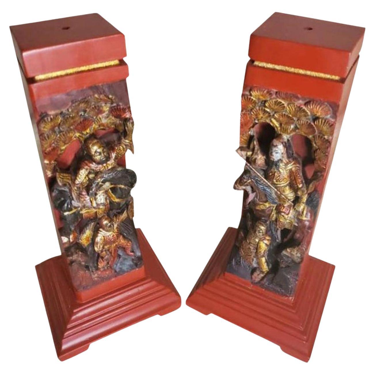Pair of Vintage Chinese Figural Architectural Element Incense Burner Stand For Sale