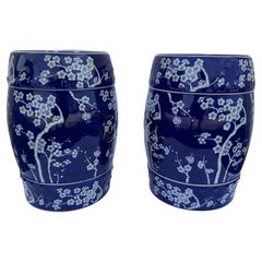 Pair of Vintage Chinese Garden Stools, Porcelain, Chinoiserie Style