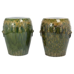 Paire de sièges de jardin chinois vintage en terre cuite émaillée
