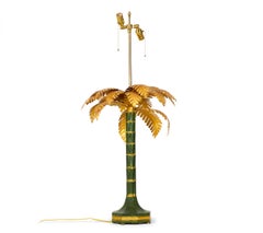 Pair of Vintage Chinese Gold and Green Tole Palm Tree Table Lamps