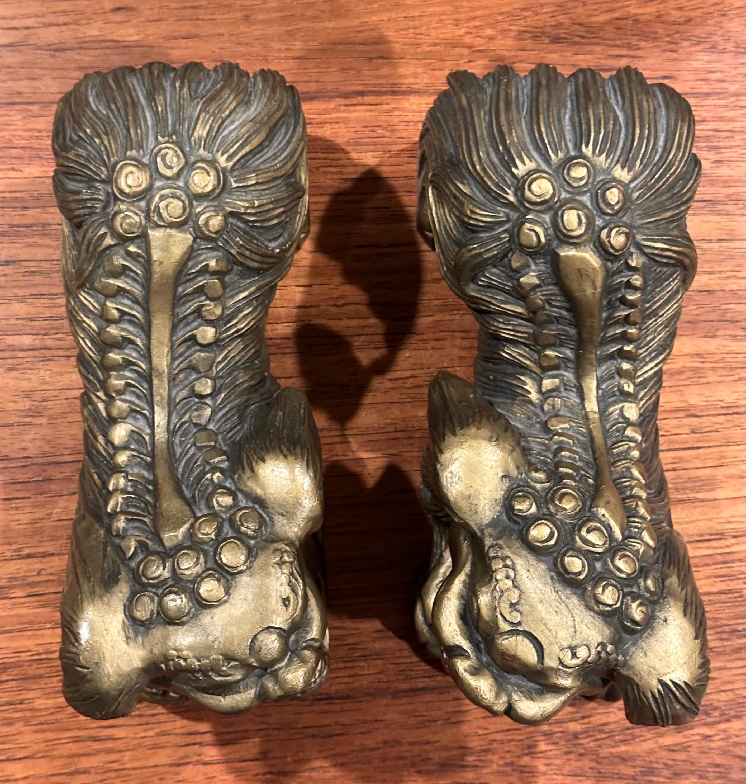 Pair of Vintage Chinese Gold Gilt Wood Carved Foo Dogs For Sale 3