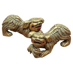 Pair of Vintage Chinese Gold Gilt Wood Carved Foo Dogs