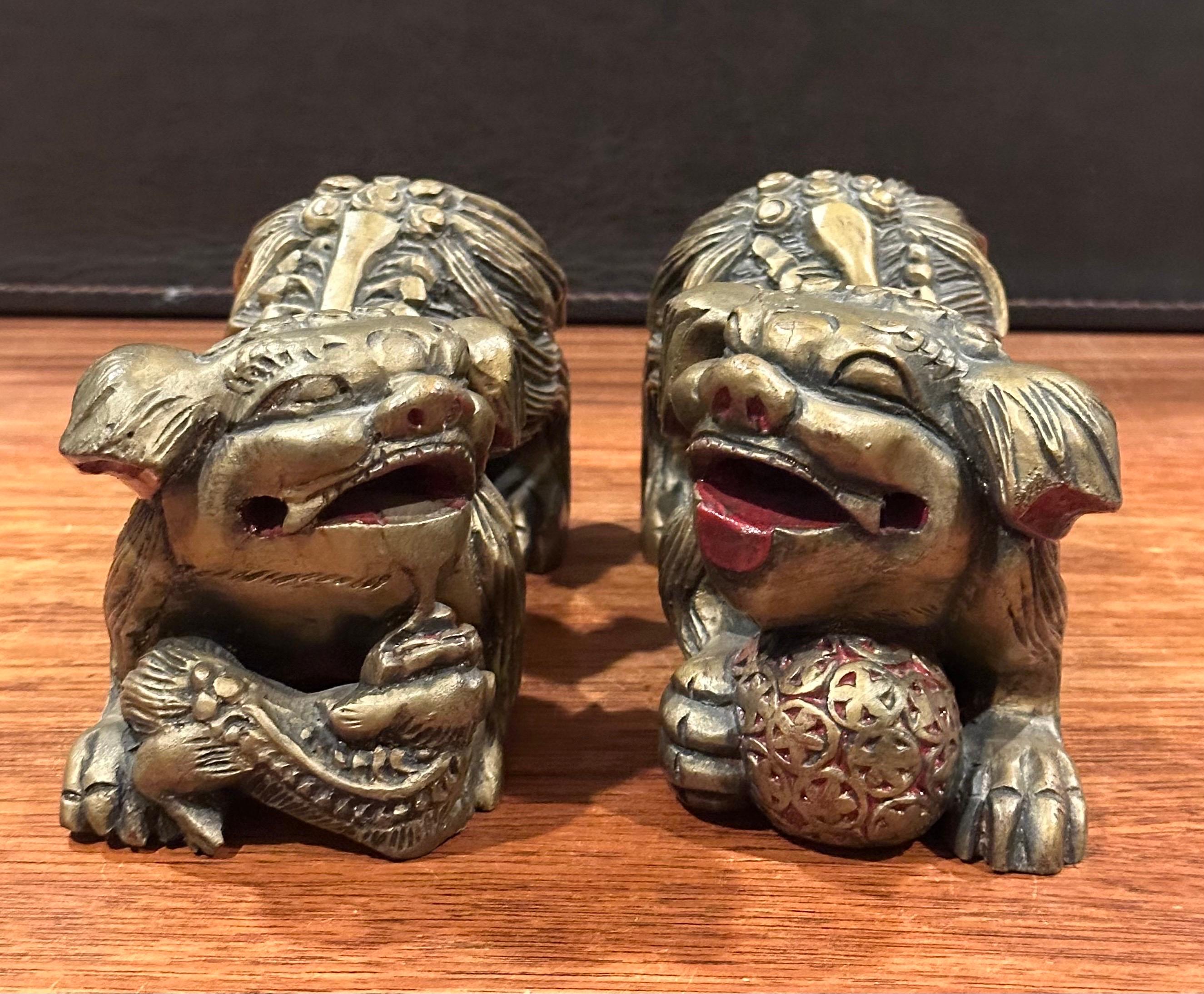 20th Century Pair of Vintage Chinese Gold Gilt Wood Carved Foo Dogs For Sale