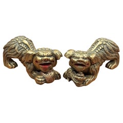 Pareja de Perros Foo chinos vintage tallados en madera dorada