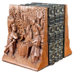 Pair of Vintage Chinese Hand Carved Hard Wood Scholar Bookends by George Zee