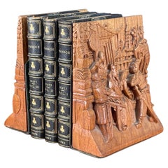 Pair of Vintage Chinese Hand Carved Hard Wood Scholar Bookends by George Zee