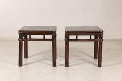 Pair of Vintage Chinese Hardwood Square Top End or Side Tables