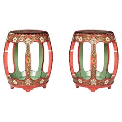 Paar chinesische lackierte und bemalte Gartenstühle Vintage By