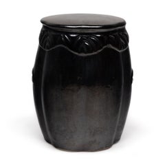 Pair of Vintage Chinese Melon Garden Seats with Black Glaze, Early 20th Century