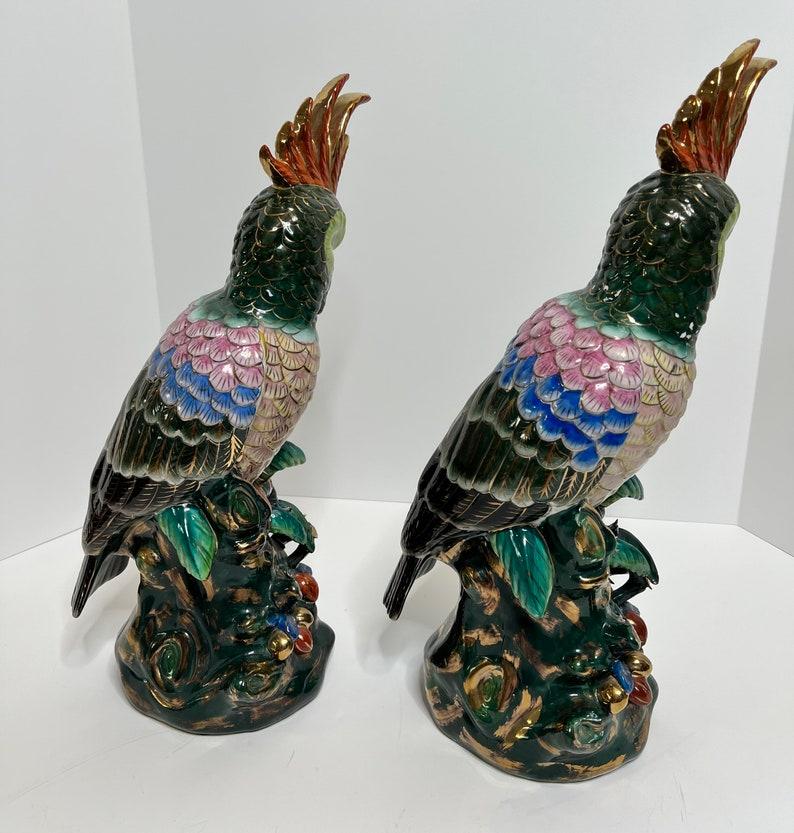 Pair of Vintage Chinese Parrot Sculptures In Good Condition In Forney, TX