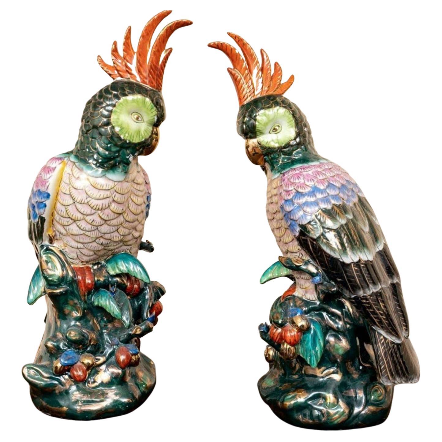 Pair of Vintage Chinese Parrot Sculptures