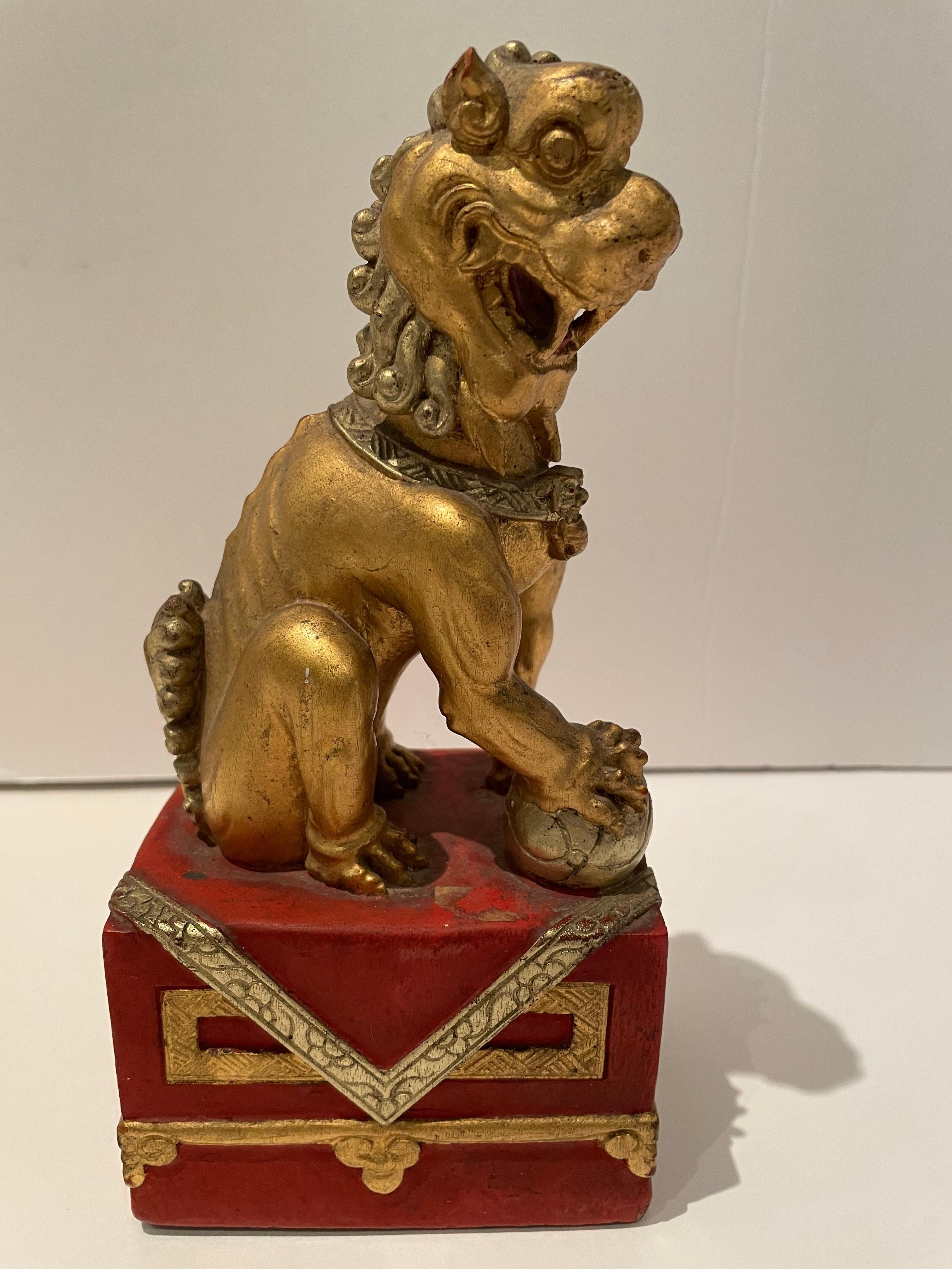 Pair of Vintage Chinese Red and Gilt Buddhistic Lions For Sale 5