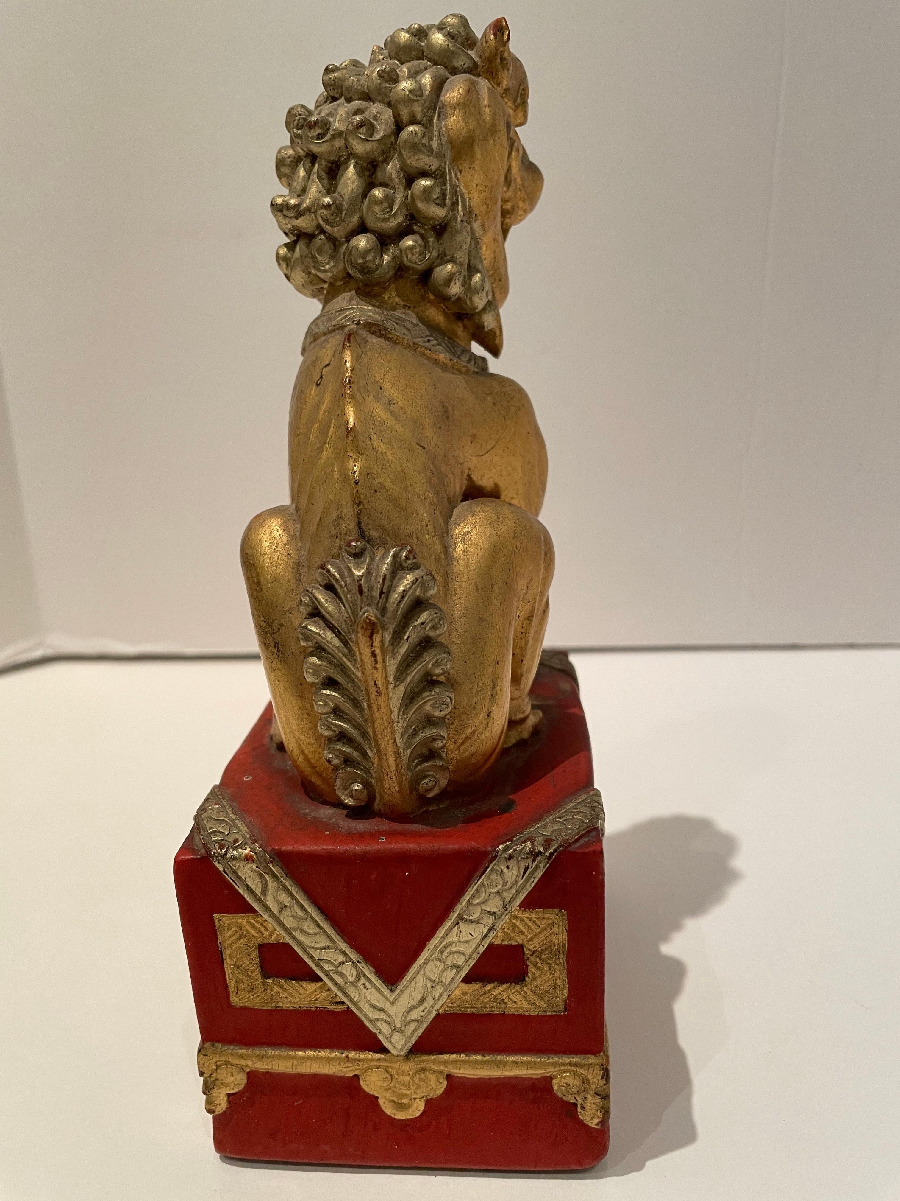 Early 20th Century Pair of Vintage Chinese Red and Gilt Buddhistic Lions For Sale