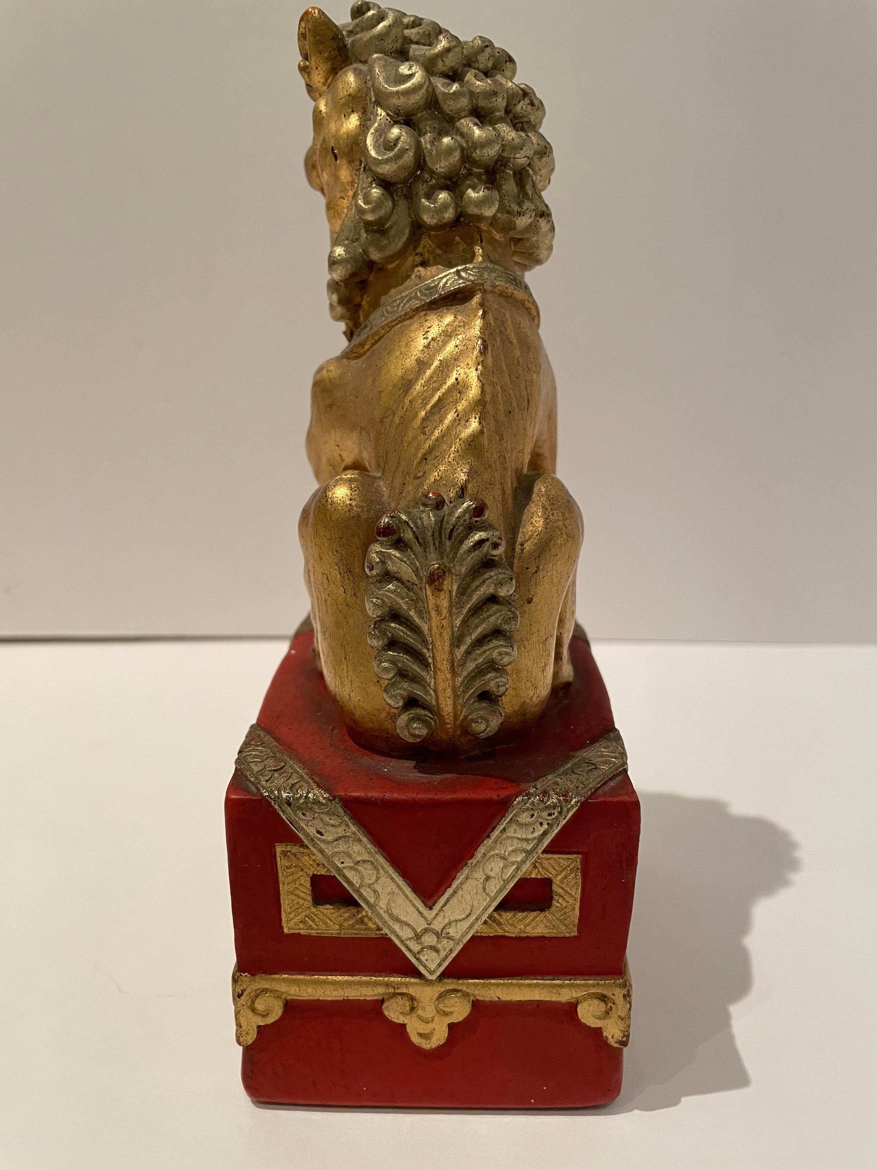 Pair of Vintage Chinese Red and Gilt Buddhistic Lions For Sale 3
