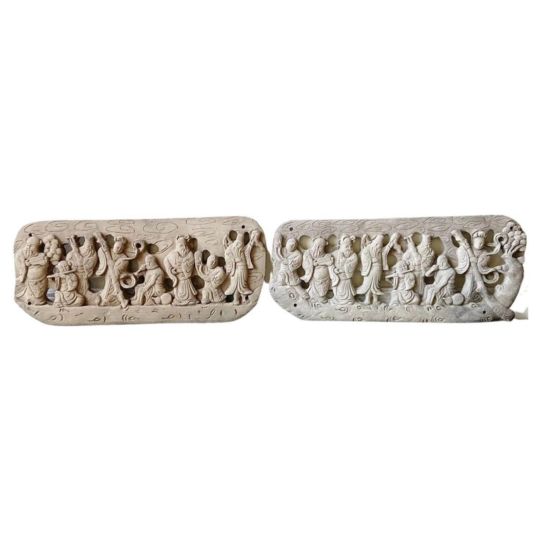 Pair of Vintage Chinese Resin Sculpture Relief For Sale at 1stDibs