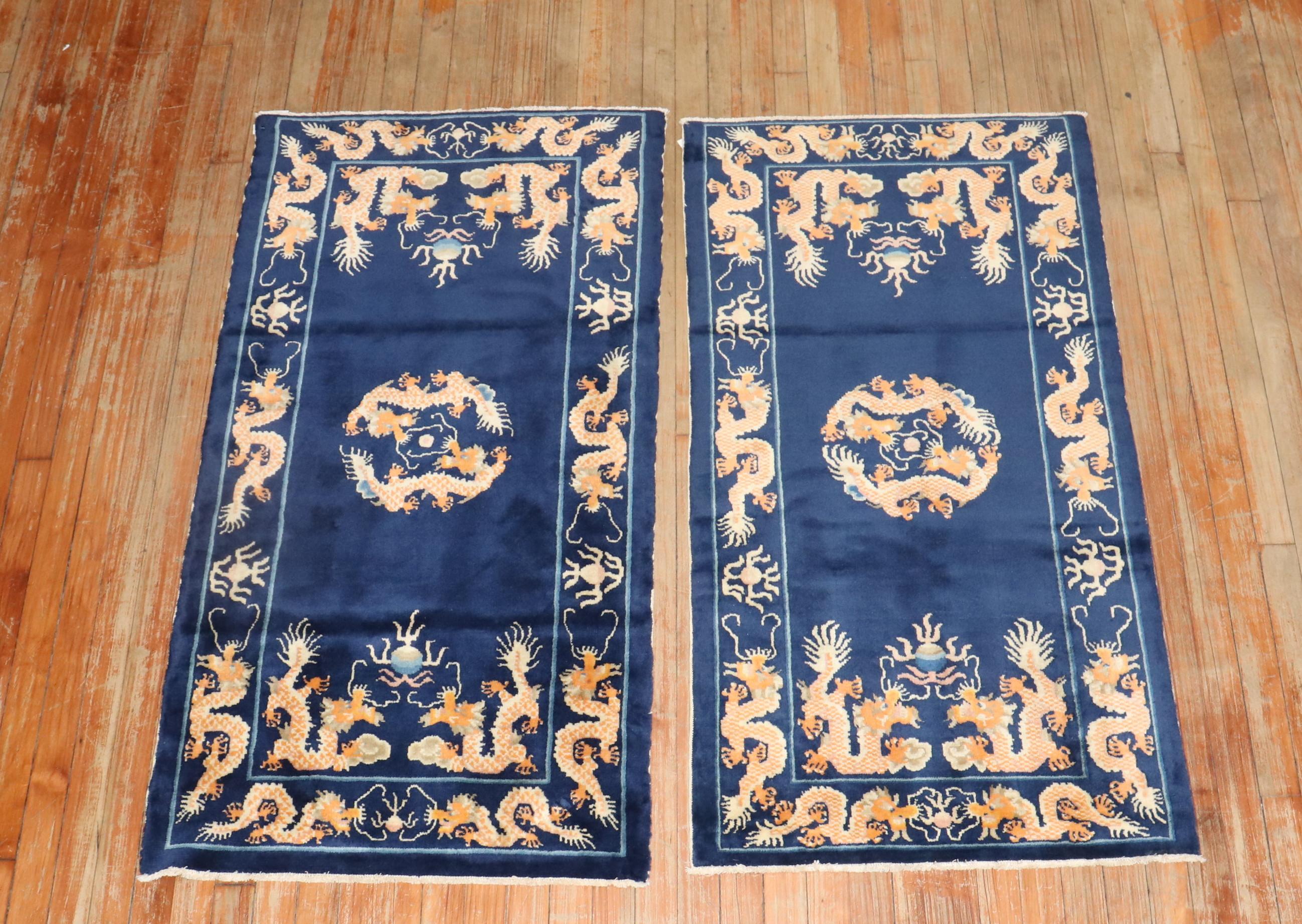 Chinoiserie Pair of Vintage Chinese Rugs For Sale