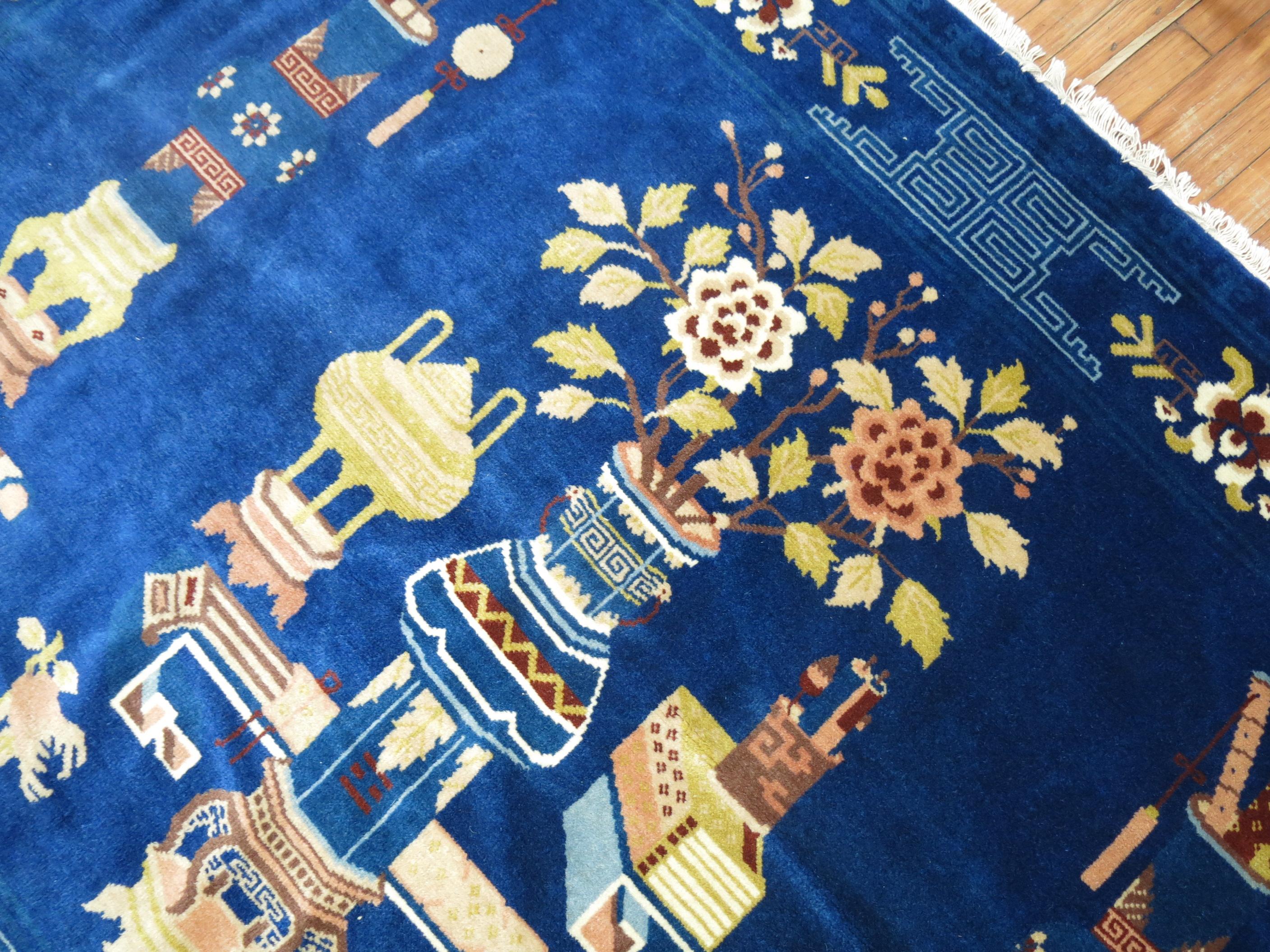 Hand-Knotted Pair of Vintage Chinese Rugs For Sale