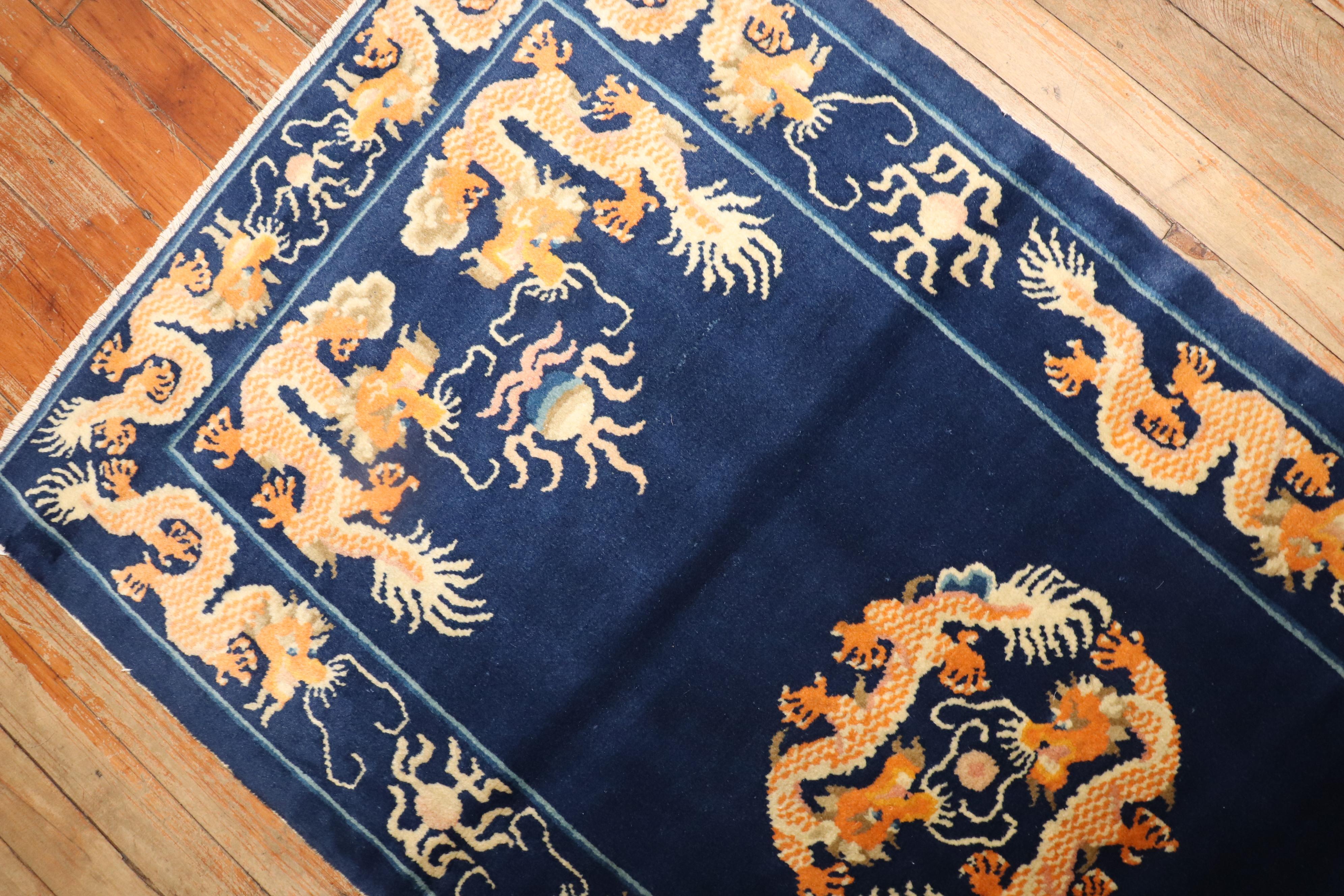 Hand-Knotted Pair of Vintage Chinese Rugs For Sale