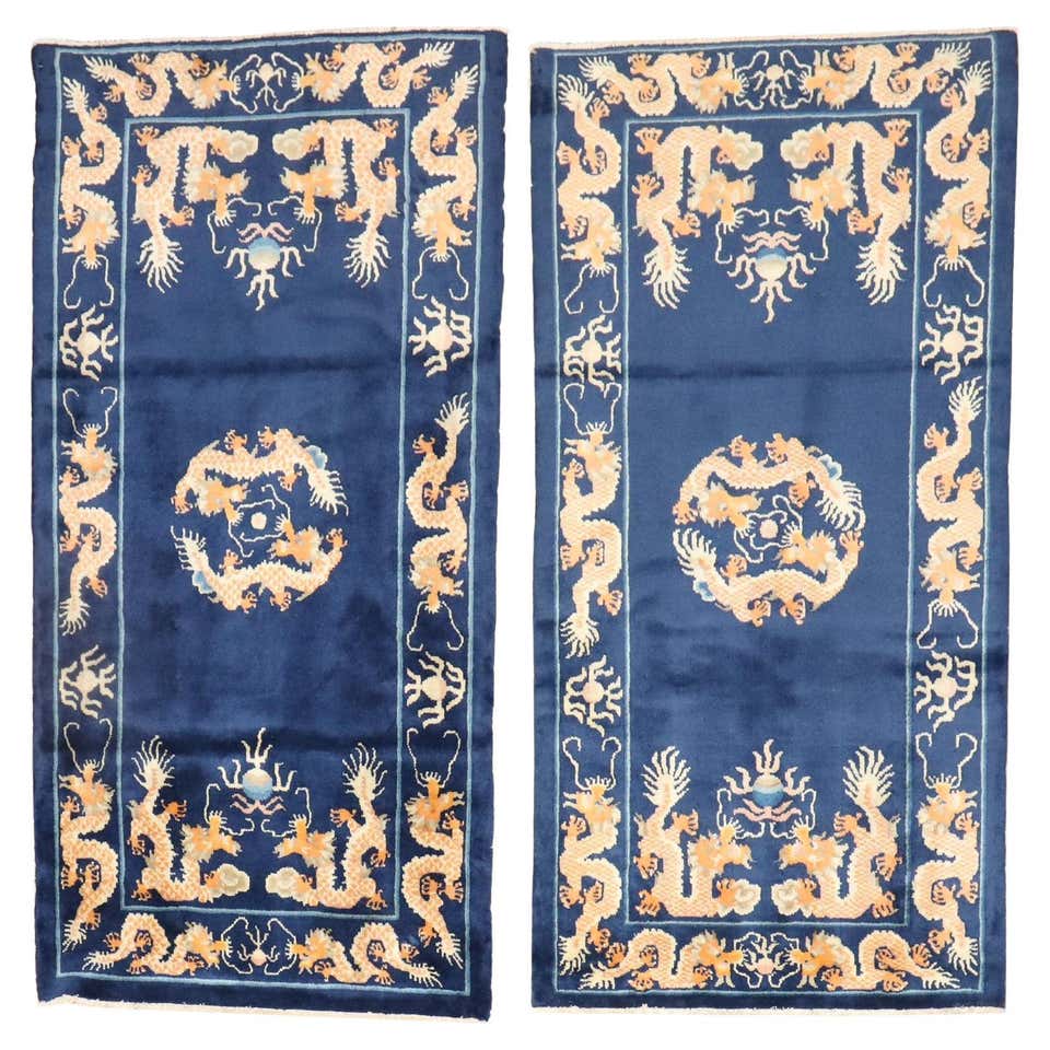 Pair of Chinese Red Geometric Design Rugs, circa 1930 For Sale at 1stDibs