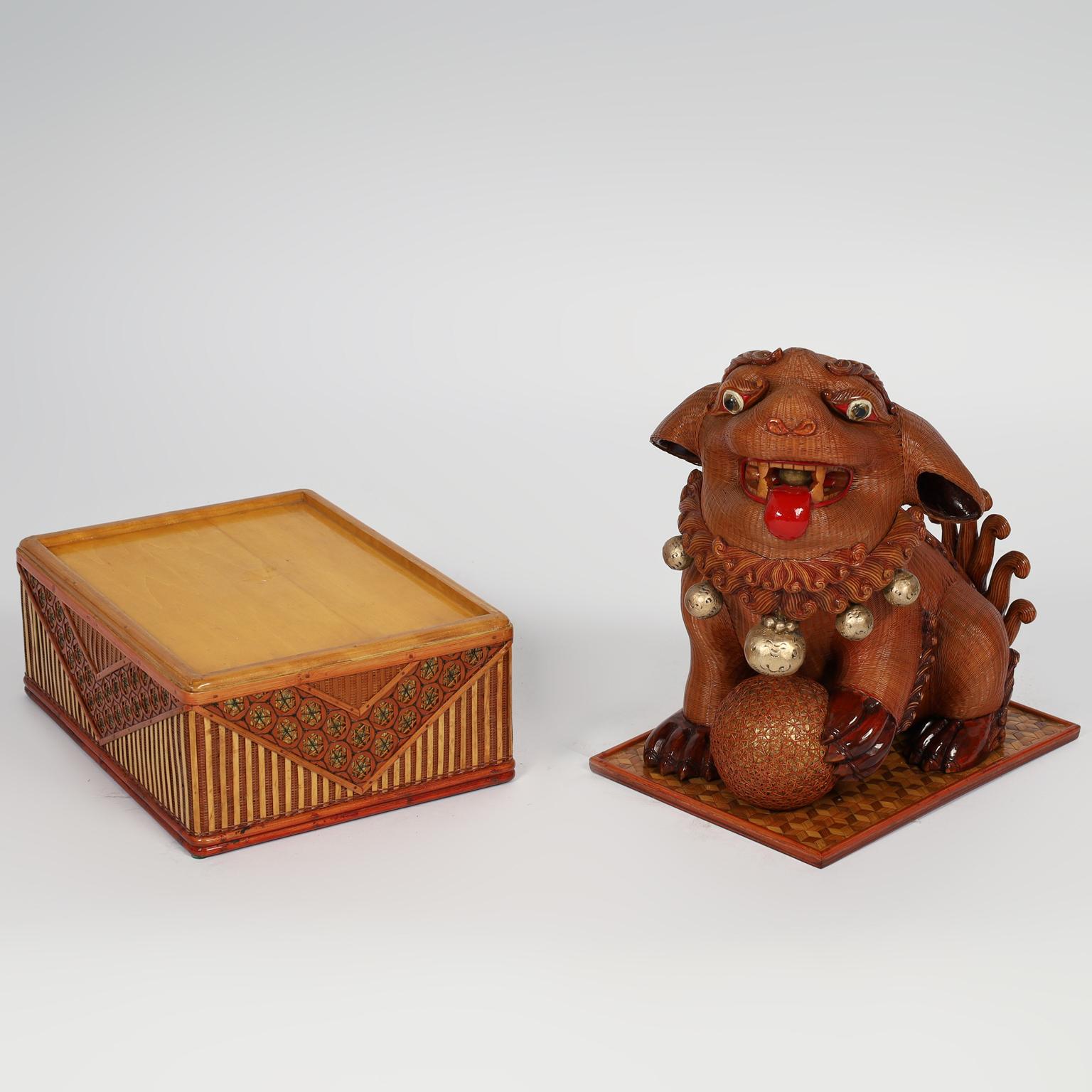 Pareja de Perros Foo de Mimbre Chinos Vintage De la Colección Shangai en venta 1