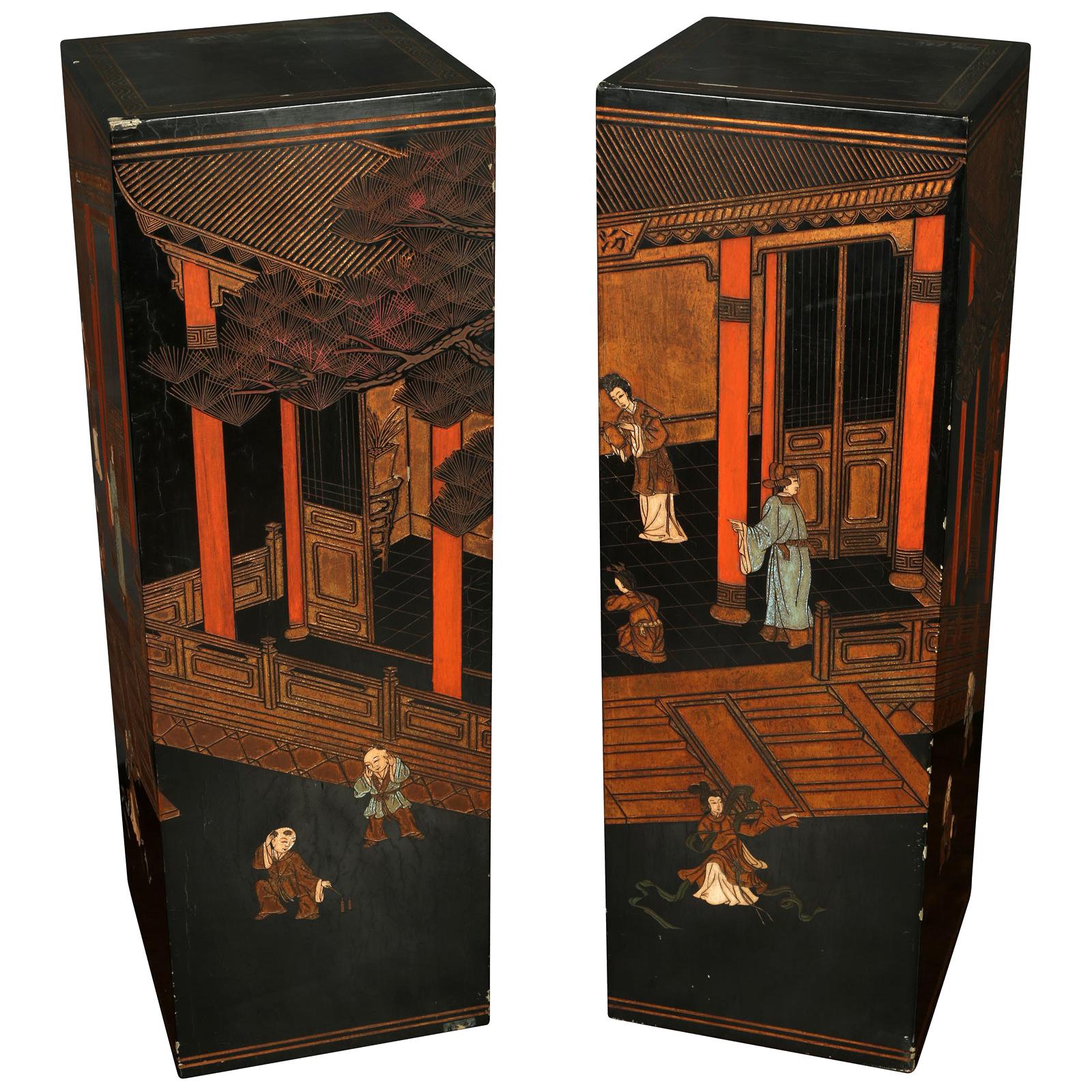 Pair of Vintage Chinoiserie Decorated Pedestals