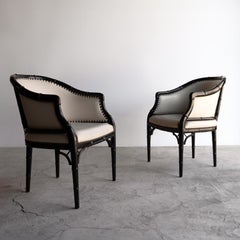 Pair Of Vintage Chinoiserie Ebonised Faux Bamboo Tub Chairs, Mid 20th Century