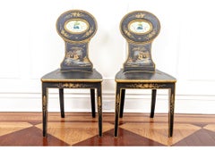 Pair Of Vintage Chinoiserie Style Hall Chairs