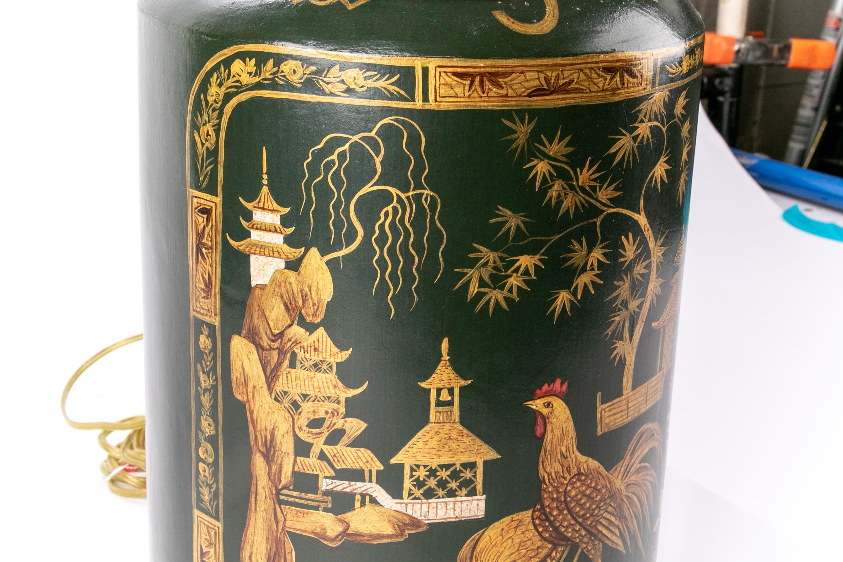 Chinese Pair of Vintage Chinoiserie Wood Tea Canister Lamps