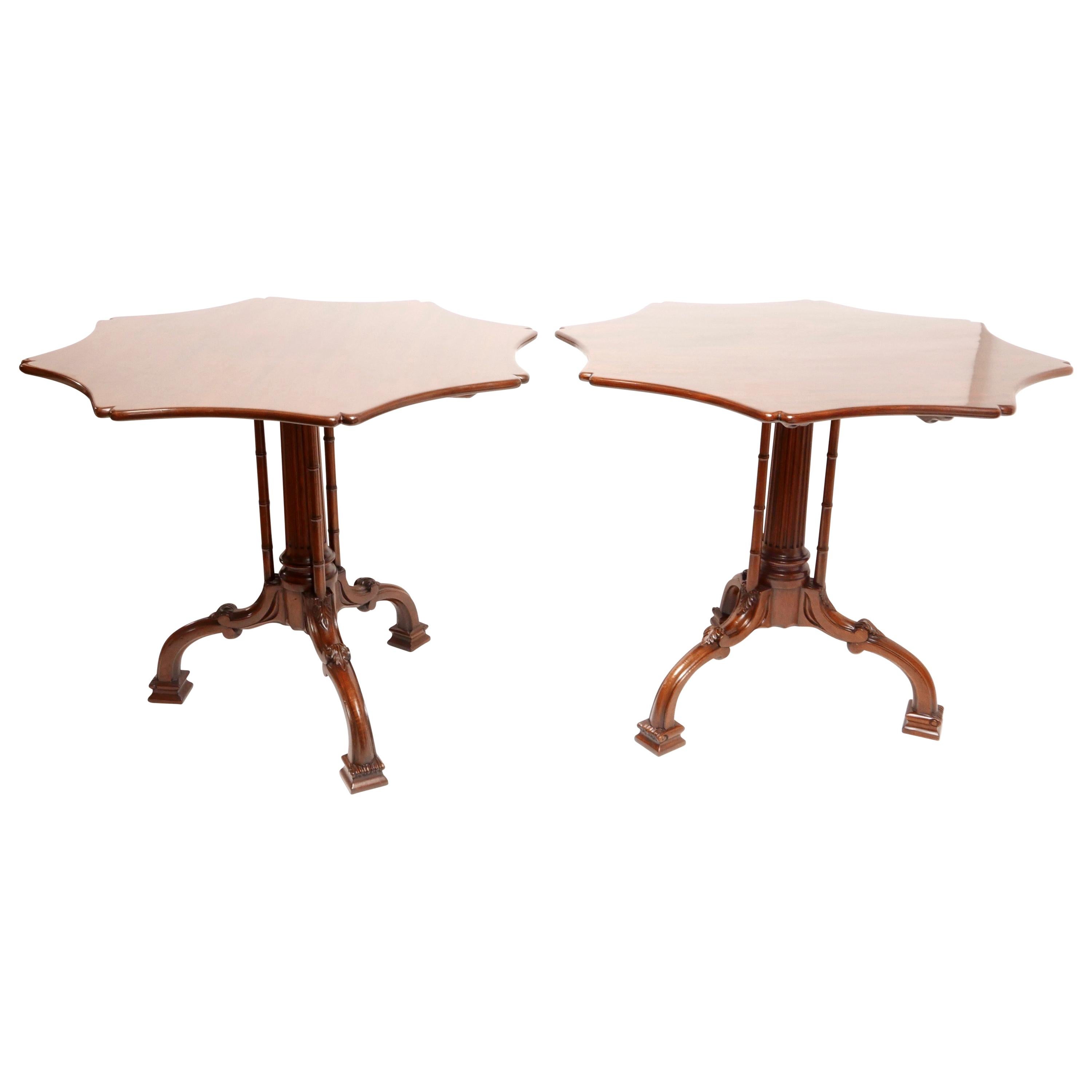 Pair of Vintage Chippendale Style Mahogany Tilt-Top Tables, by Burton Ching