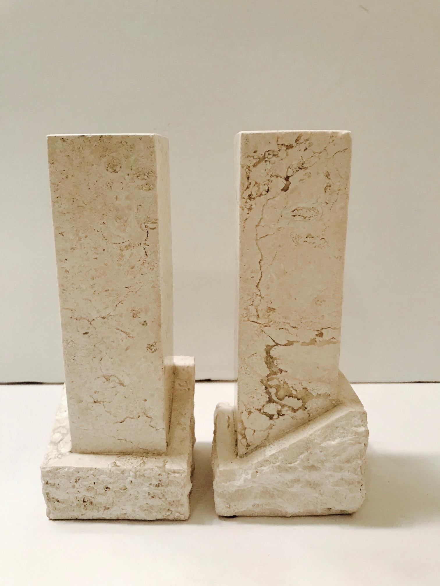Pair of Vintage Chiseled Marble Architectural Candleholders In Excellent Condition In Fort Lauderdale, FL